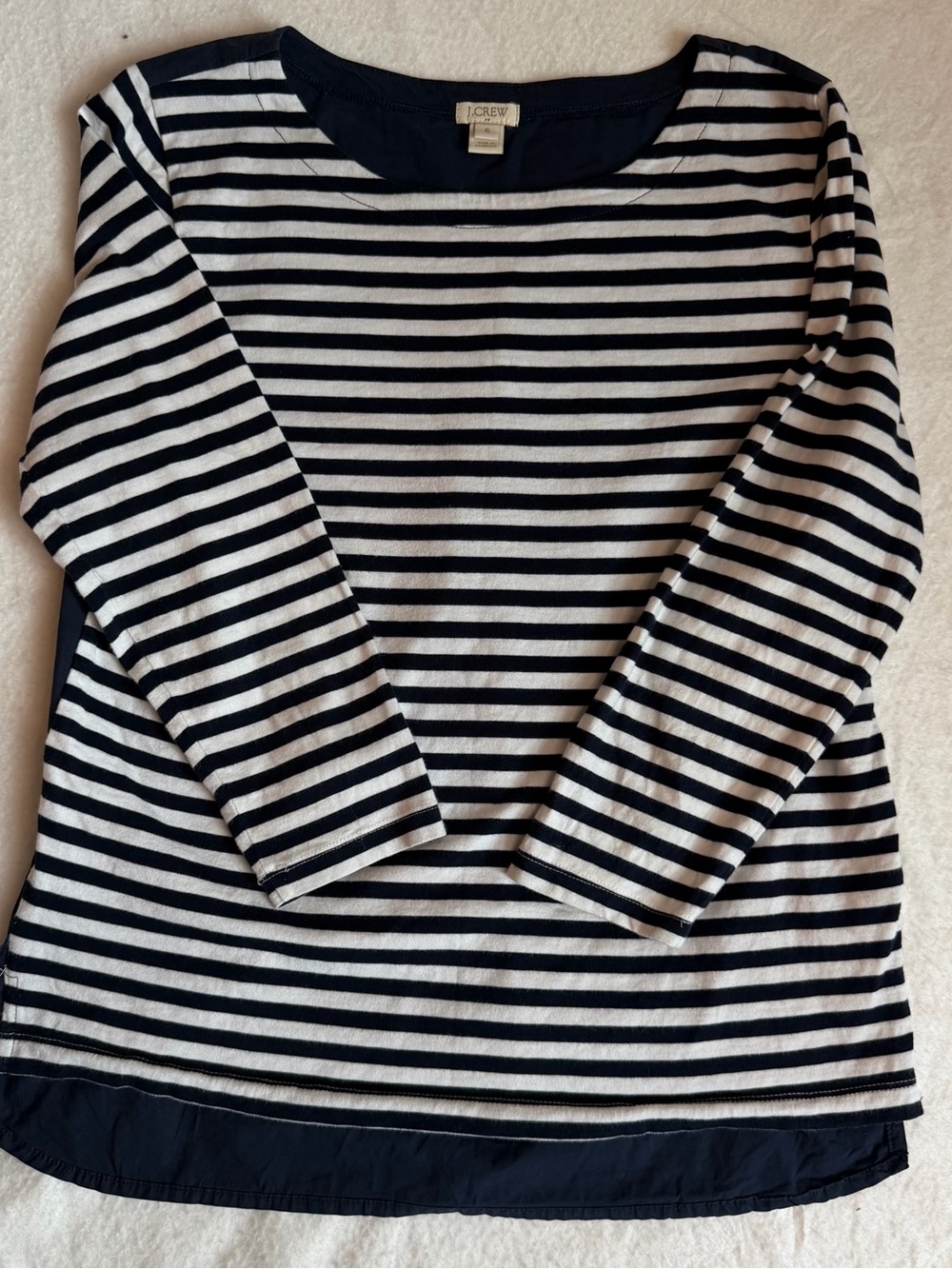 J. Crew Women’s Navy and White Striped 3/4 -Sleeve Top